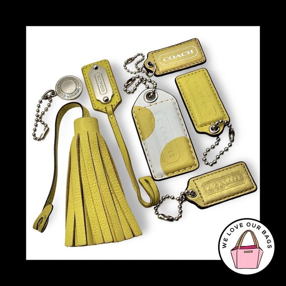 Coach Accessories - 7 pc Lot COACH Yellow TASSEL Polka Dot Leather Hang Tag Fob Bag Charm Keychain